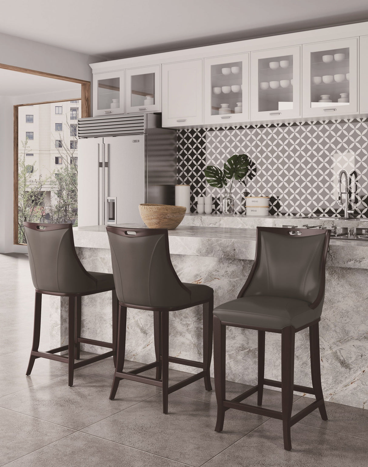 Emperor Faux Leather Barstool in Pebble Grey by Manhattan Comfort at Eve Furniture
