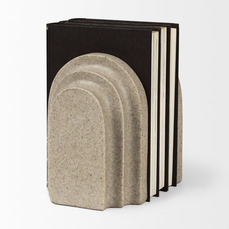 Empire Sandstone Resin Arc Book End Set by Mercana at Eve Furniture