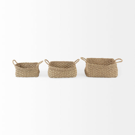 Emra (Set of 3) Light Brown Seagrass Rectangular Basket W/ Handles by Mercana at Eve Furniture