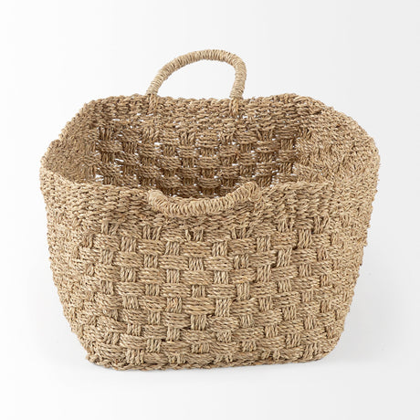 Emra (Set of 3) Light Brown Seagrass Rectangular Basket W/ Handles by Mercana at Eve Furniture
