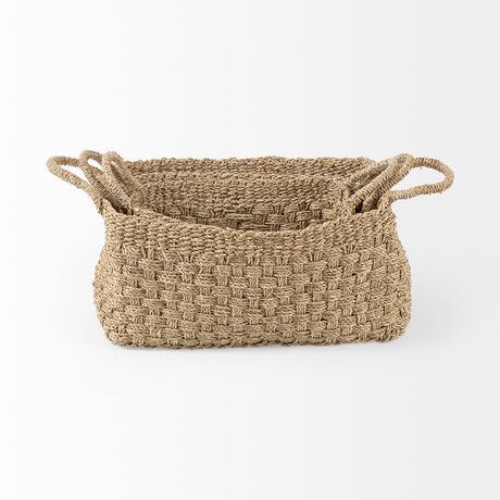 Emra (Set of 3) Light Brown Seagrass Rectangular Basket W/ Handles by Mercana at Eve Furniture