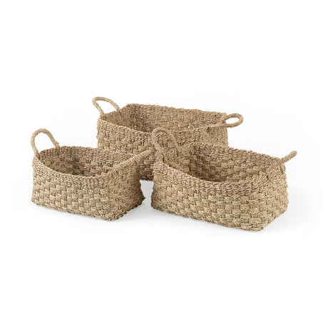 Emra (Set of 3) Light Brown Seagrass Rectangular Basket W/ Handles by Mercana at Eve Furniture