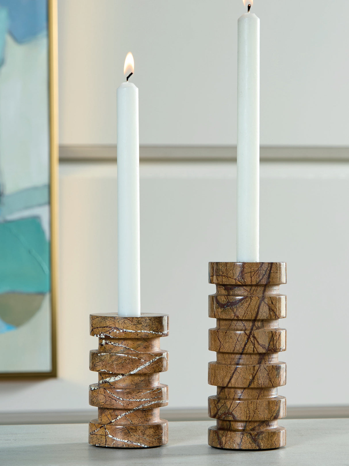 Emsleyfield Tan Candle Holder Set (Set of 2)