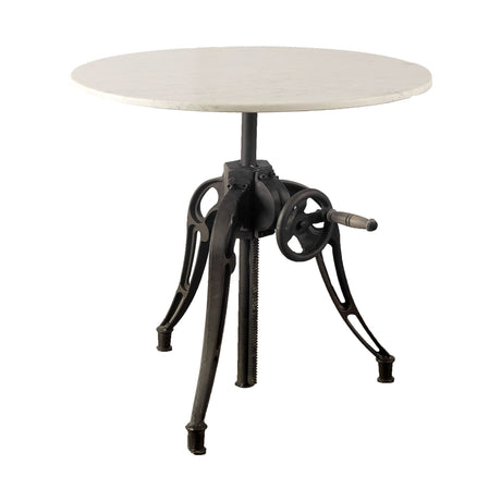 Emslie III Round White Marble Top Black Metal Base Dining Table by Mercana at Eve Furniture