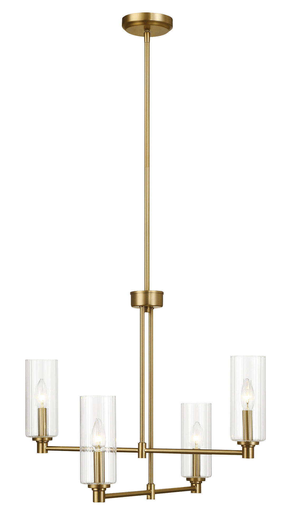 Enigma Four Lights Chandelier With Clear Ribbed Glass -Satin Brass