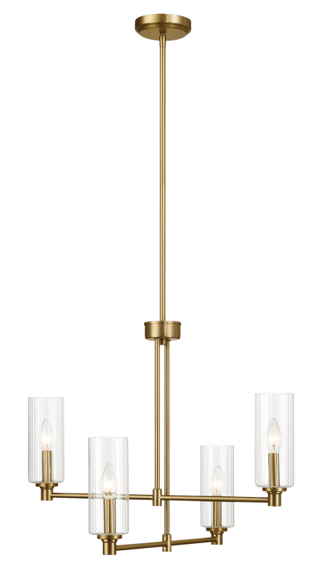 Enigma Four Lights Chandelier With Clear Ribbed Glass -Satin Brass