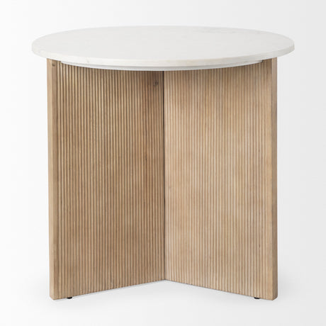 Enzo Marble Tabletop w/ Fluted Light Wood Base Foyer Accent Table by Mercana at Eve Furniture