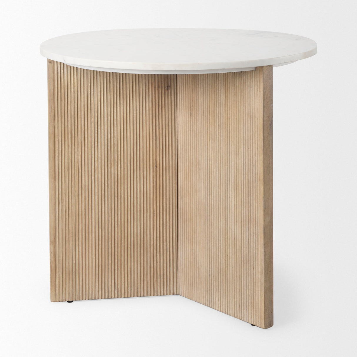 Enzo Marble Tabletop w/ Fluted Light Wood Base Foyer Accent Table by Mercana at Eve Furniture