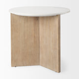 Enzo Marble Tabletop w/ Fluted Light Wood Base Foyer Accent Table by Mercana at Eve Furniture