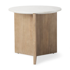 Enzo Marble Tabletop w/ Fluted Light Wood Base Foyer Accent Table by Mercana at Eve Furniture