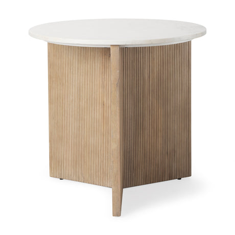 Enzo Marble Tabletop w/ Fluted Light Wood Base Foyer Accent Table by Mercana at Eve Furniture