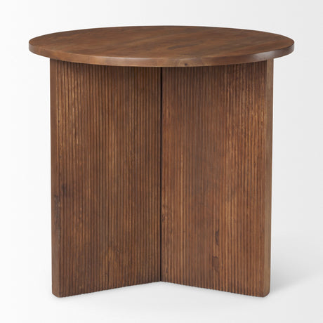 Enzo Round Tabletop w/ Fluted Wood Base Foyer Accent Table by Mercana at Eve Furniture