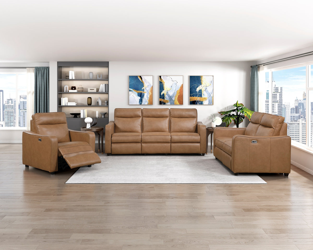 Equinox Brown Power Double Reclining Sofa with Curved Track Arms by Homelegance at Eve Furniture