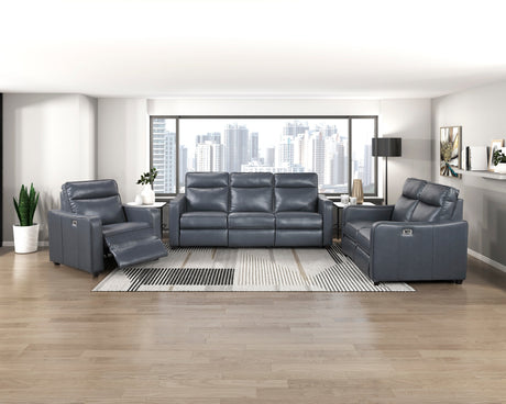 Equinox Navy Power Double Reclining Love Seat with Curved Track Arms by Homelegance at Eve Furniture