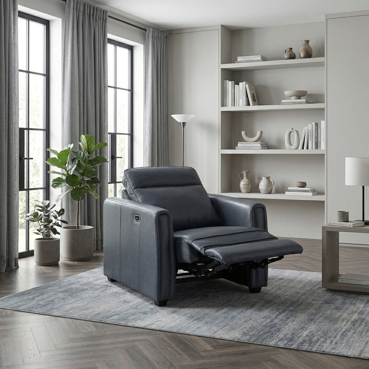 Equinox Navy Power Reclining Chair with Rounded Track Arms by Homelegance at Eve Furniture