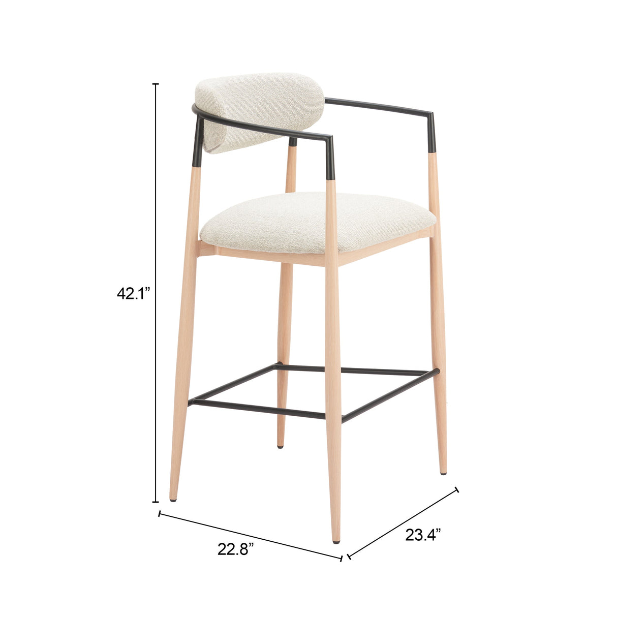 Equinox Oyster Gray & Natural Barstool by Zuomod at Eve Furniture
