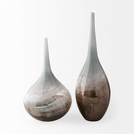 Erie II Tall Two Toned Sky Blue Dark Brown Blown Glass Vase by Mercana at Eve Furniture