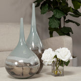 Erie II Tall Two Toned Sky Blue Dark Brown Blown Glass Vase by Mercana at Eve Furniture