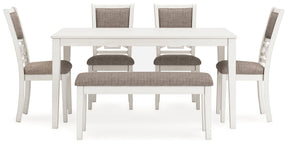 Erinberg Antique White Dining Table and 4 Chairs and Bench by Ashley at Eve Furniture