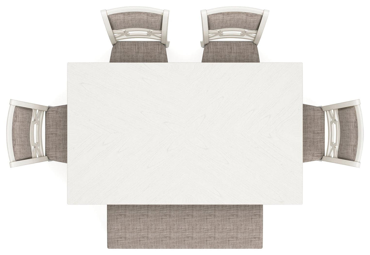 Erinberg Antique White Dining Table and 4 Chairs and Bench by Ashley at Eve Furniture