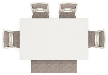Erinberg Antique White Dining Table and 4 Chairs and Bench by Ashley at Eve Furniture
