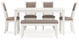 Erinberg Antique White Dining Table and 4 Chairs and Bench by Ashley at Eve Furniture