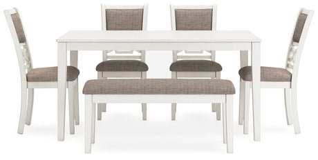 Erinberg Antique White Dining Table and 4 Chairs and Bench by Ashley at Eve Furniture