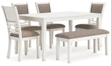 Erinberg Antique White Dining Table and 4 Chairs and Bench by Ashley at Eve Furniture