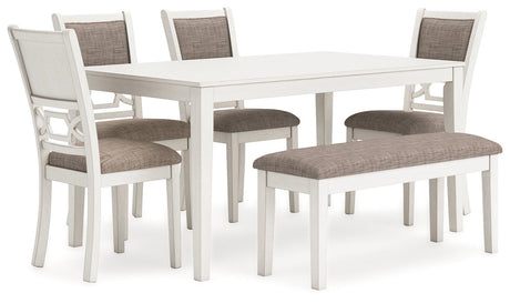 Erinberg Antique White Dining Table and 4 Chairs and Bench by Ashley at Eve Furniture