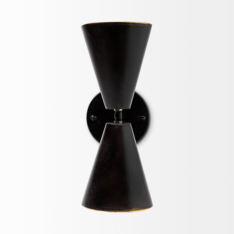 Eris II Black Metal w/Gold Accent Double-Cone Wall Sconce by Mercana at Eve Furniture