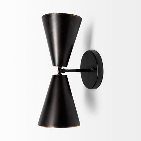Eris II Black Metal w/Gold Accent Double-Cone Wall Sconce by Mercana at Eve Furniture