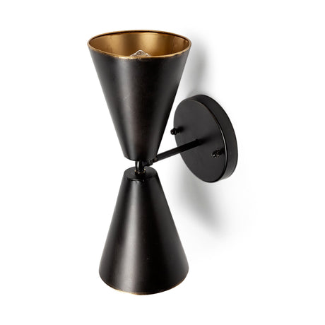 Eris II Black Metal w/Gold Accent Double-Cone Wall Sconce by Mercana at Eve Furniture