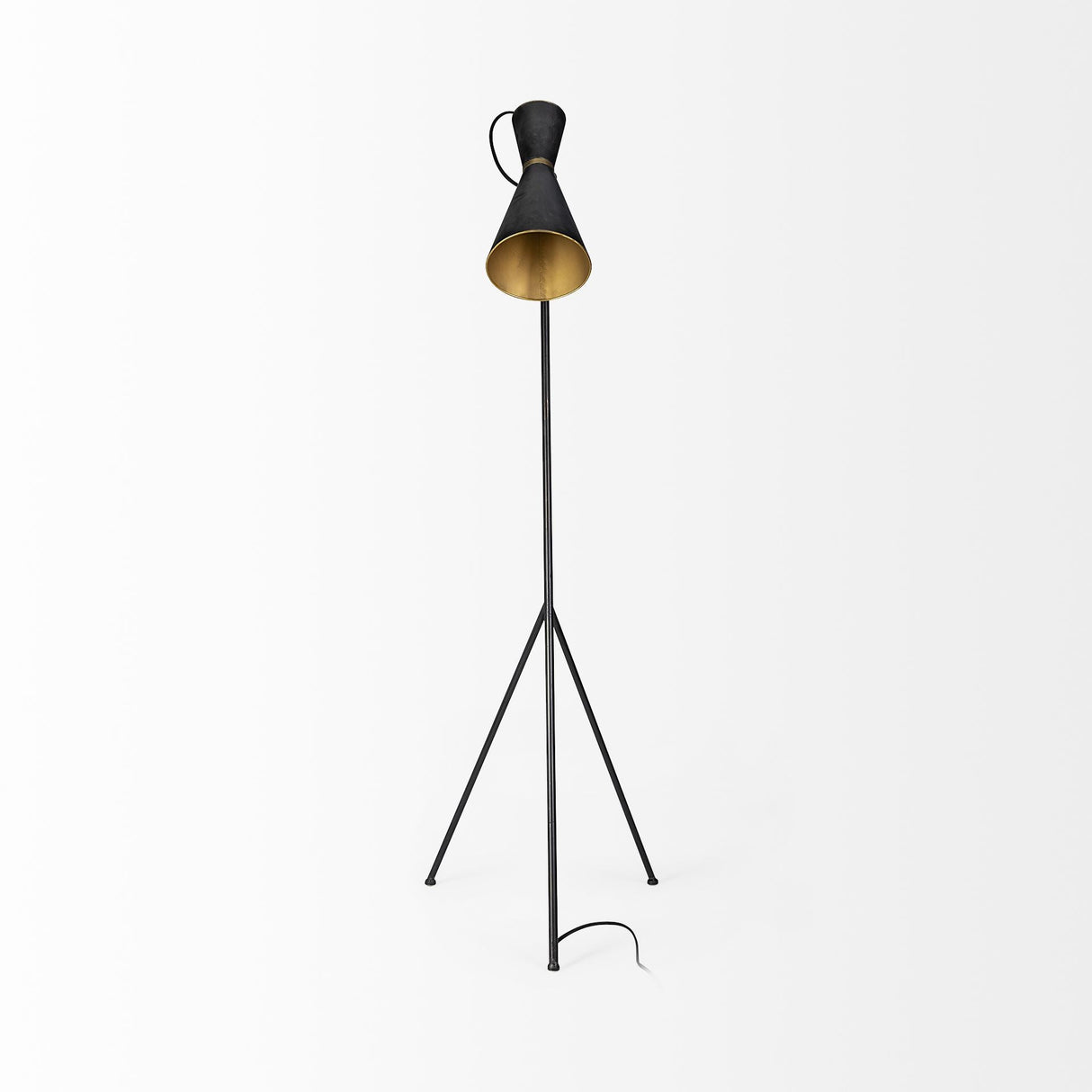 Eris III Black/Brass Metal Cone Shade Floor Lamp by Mercana at Eve Furniture