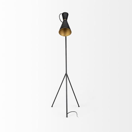 Eris III Black/Brass Metal Cone Shade Floor Lamp by Mercana at Eve Furniture