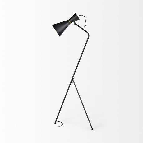 Eris III Black/Brass Metal Cone Shade Floor Lamp by Mercana at Eve Furniture