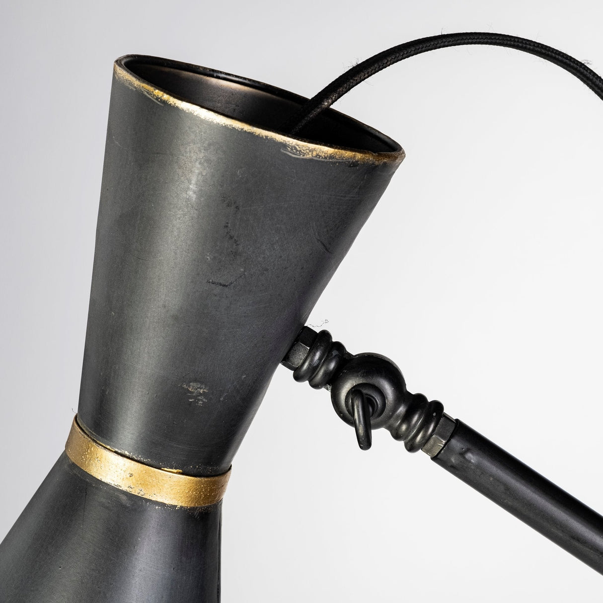 Eris III Black/Brass Metal Cone Shade Floor Lamp by Mercana at Eve Furniture