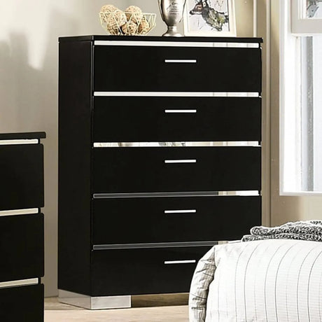 Erlach Black/Chrome 5-Piece Queen Bedroom Set by Furniture of America at Eve Furniture