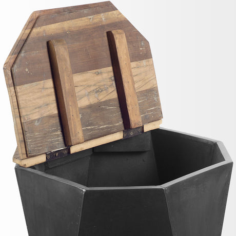 Esagono Octagonal Black Metal-Clad Reclaimed Wood End/Side Table w/ Storage by Mercana at Eve Furniture