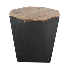 Esagono Octagonal Black Metal-Clad Reclaimed Wood End/Side Table w/ Storage by Mercana at Eve Furniture