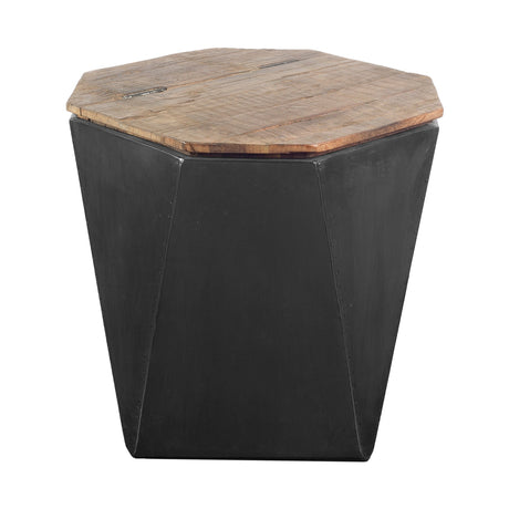 Esagono Octagonal Black Metal-Clad Reclaimed Wood End/Side Table w/ Storage by Mercana at Eve Furniture