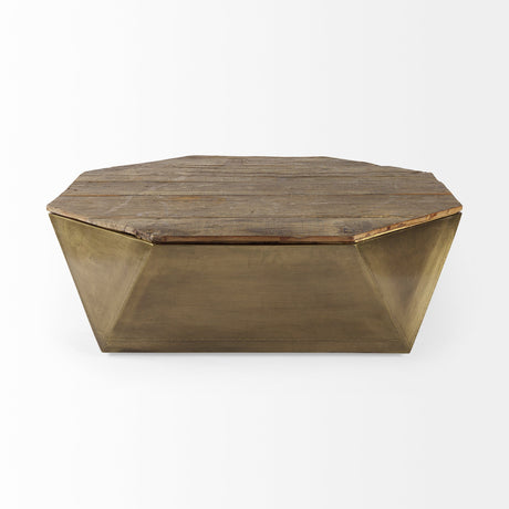 Esagono Octagonal Gold Metal-Clad Reclaimed Wood Coffee Table w/ Storage by Mercana at Eve Furniture