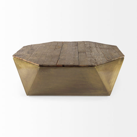 Esagono Octagonal Gold Metal-Clad Reclaimed Wood Coffee Table w/ Storage by Mercana at Eve Furniture
