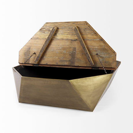 Esagono Octagonal Gold Metal-Clad Reclaimed Wood Coffee Table w/ Storage by Mercana at Eve Furniture