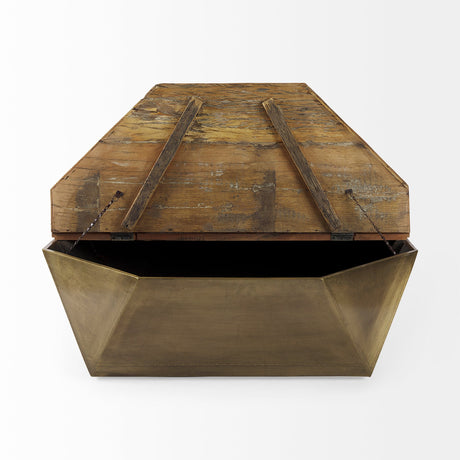 Esagono Octagonal Gold Metal-Clad Reclaimed Wood Coffee Table w/ Storage by Mercana at Eve Furniture