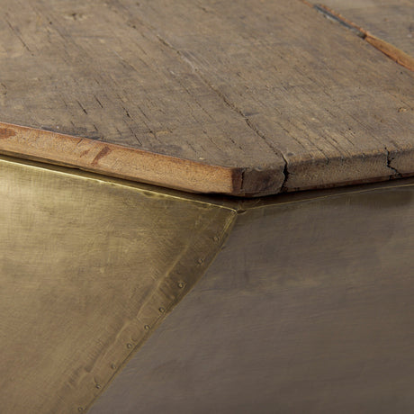 Esagono Octagonal Gold Metal-Clad Reclaimed Wood Coffee Table w/ Storage by Mercana at Eve Furniture
