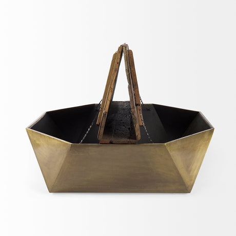 Esagono Octagonal Gold Metal-Clad Reclaimed Wood Coffee Table w/ Storage by Mercana at Eve Furniture