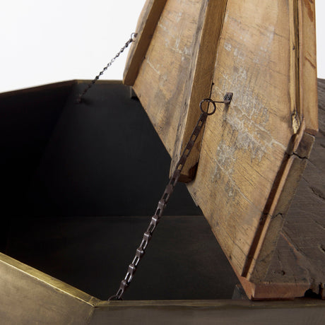 Esagono Octagonal Gold Metal-Clad Reclaimed Wood Coffee Table w/ Storage by Mercana at Eve Furniture