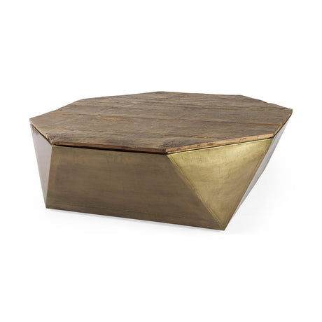 Esagono Octagonal Gold Metal-Clad Reclaimed Wood Coffee Table w/ Storage by Mercana at Eve Furniture