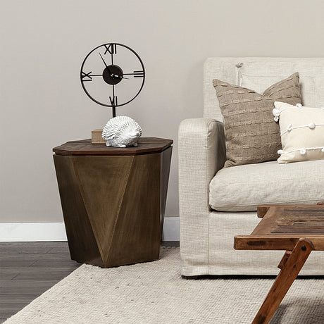 Esagono Octagonal Gold Metal-Clad Reclaimed Wood End/Side Table w/ Storage by Mercana at Eve Furniture