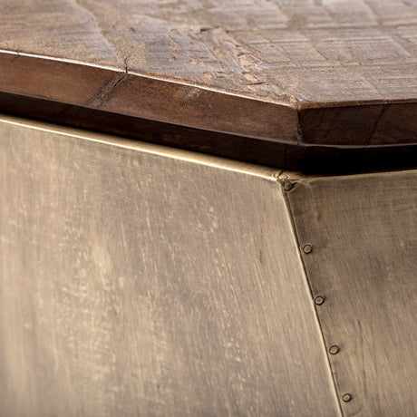 Esagono Octagonal Gold Metal-Clad Reclaimed Wood End/Side Table w/ Storage by Mercana at Eve Furniture